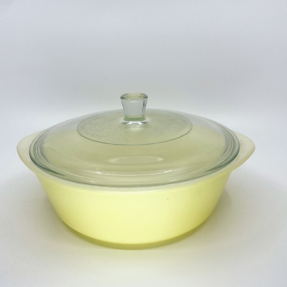 💛 Vintage Glasbake J514 Yellow 2 Qt Casserole Dish w/ Lid Buttery Pastel MCM 💛 - Picture 5 of 15